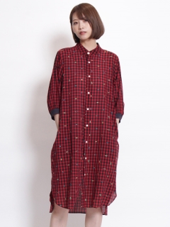 ハク(H.A.K)のキュプラコットンギンガムエルフレースワンピース(前開き) シャツワンピース