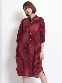 ハク(H.A.K)のキュプラコットンギンガムエルフレースワンピース(前開き) シャツワンピース