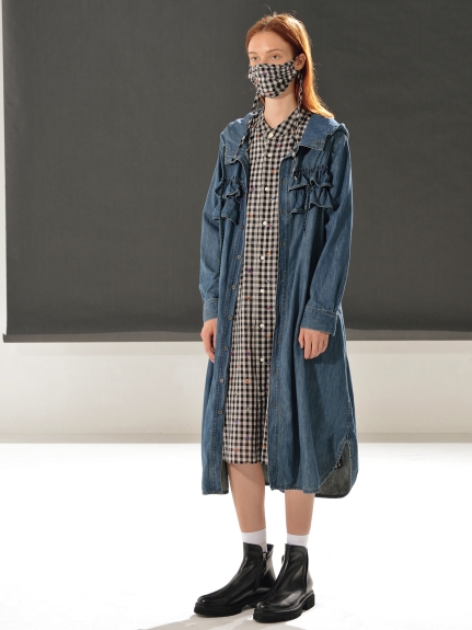 キュプラコットンギンガムエルフレースワンピース(前開き)（ワンピース/シャツワンピース）の詳細画像