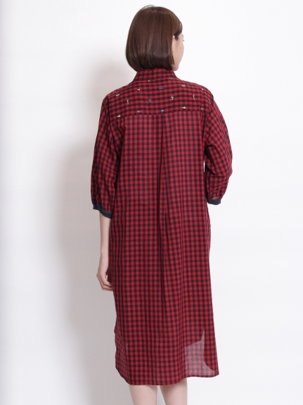 キュプラコットンギンガムエルフレースワンピース(前開き)（ワンピース/シャツワンピース）の詳細画像