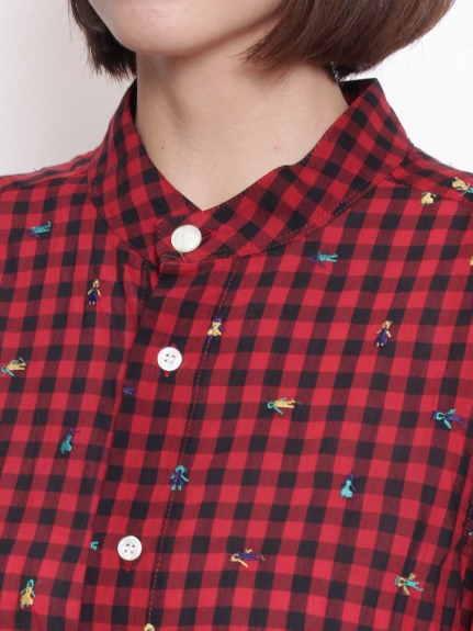 キュプラコットンギンガムエルフレースワンピース(前開き)（ワンピース/シャツワンピース）の詳細画像