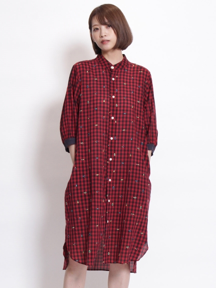 キュプラコットンギンガムエルフレースワンピース(前開き)（ワンピース/シャツワンピース）の詳細画像