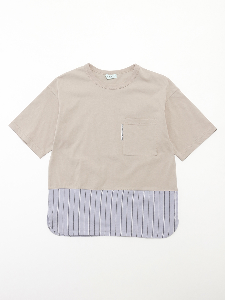 H.A.K 花柄ストライプ切り替え半袖トップス ストライプ切替半袖Tシャツ（Tシャツ）｜hakka kids（ハッカ