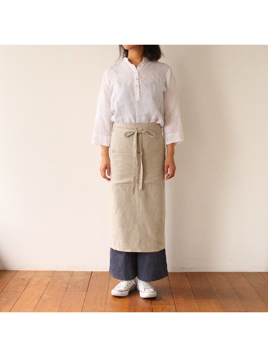 ブラックステッチ リネン ギャルソンロングエプロン（エプロン