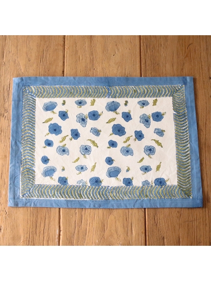 Mas d'Ouvan ポピー ランチョンマット　ブルーグリーン（【Madu】ファブリック/ランチョンマット）の詳細画像